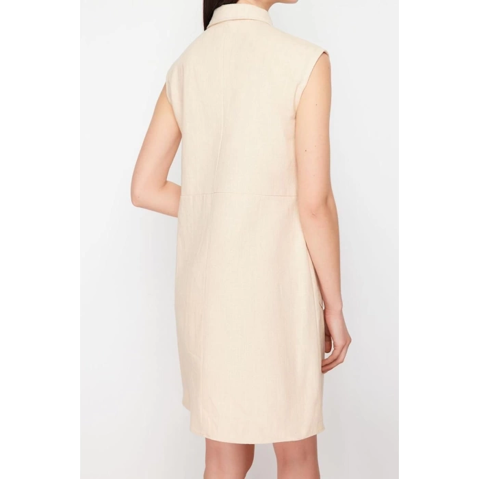 Fashion Comfortable Casual Daily Linen Look Woven Shirt Collar Sleeveless Shift Mini Length Dress