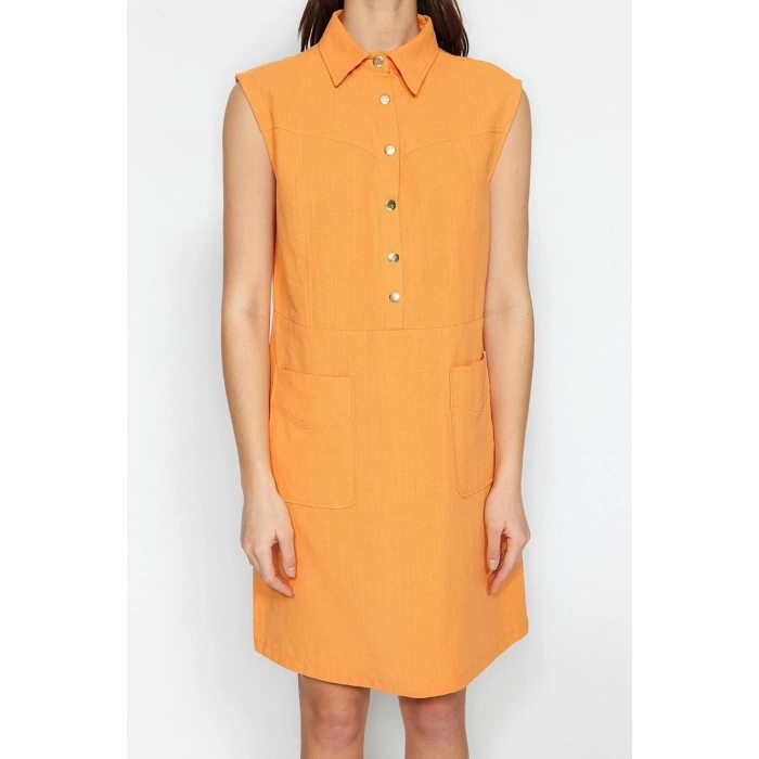 Fashion Comfortable Casual Daily Linen Look Woven Shirt Collar Sleeveless Shift Mini Length Dress