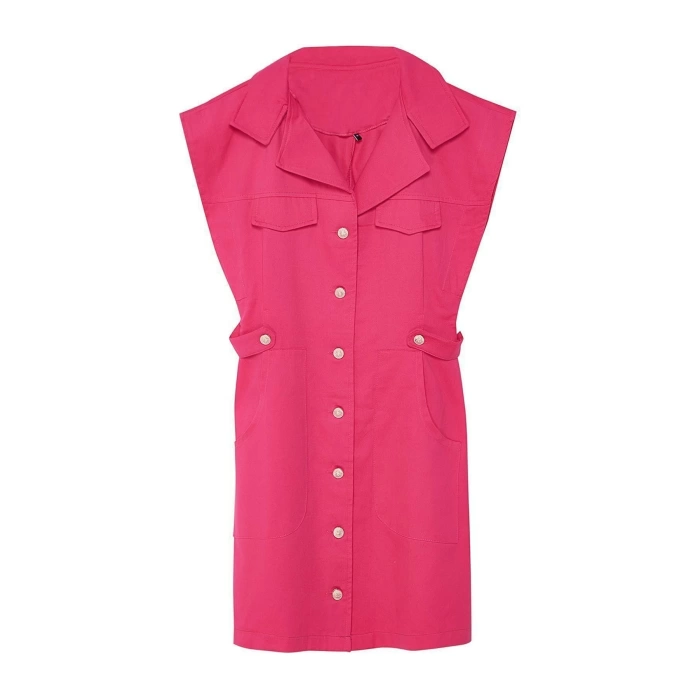 Moda Regular Gündüz Gece Gabardin Dokuma Ceket Yaka Kısa Kol Ceket Elbise Mini Boy Elbise