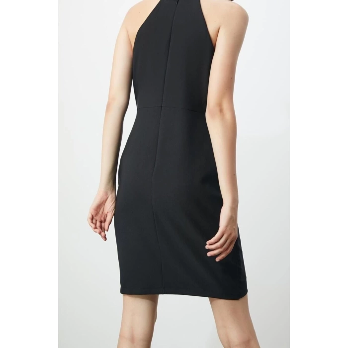 Fashion Regular Graduation Prom Finike Woven Halter Neck Sleeveless Wrap Mini Length Dress