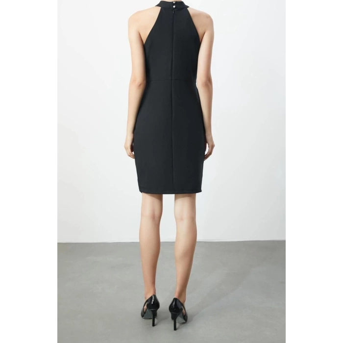 Fashion Regular Graduation Prom Finike Woven Halter Neck Sleeveless Wrap Mini Length Dress