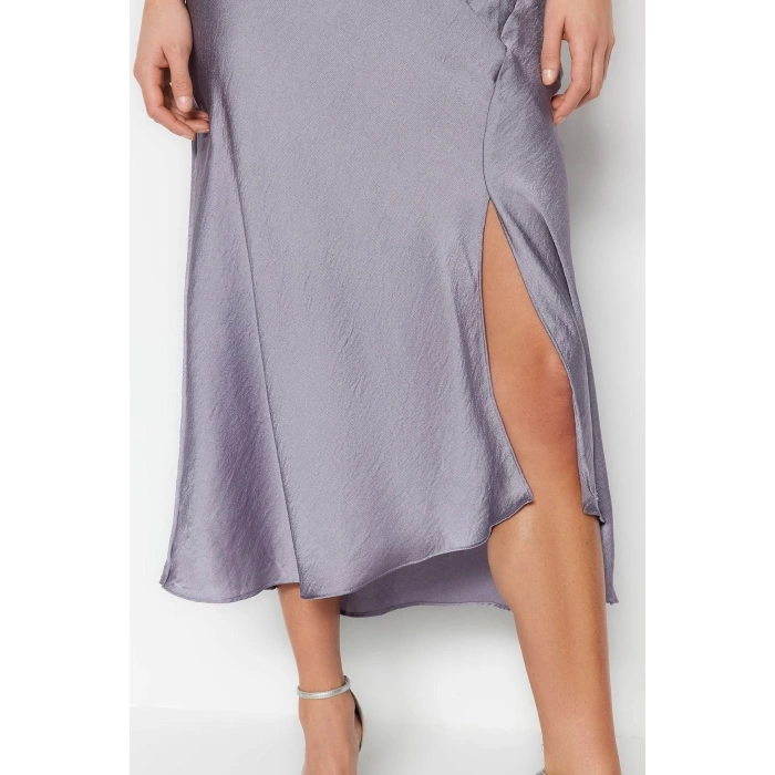 Fashion Fit Graduation Prom Satin Woven Cowl Neck Strap Sleeve Shift Midi Length Dress