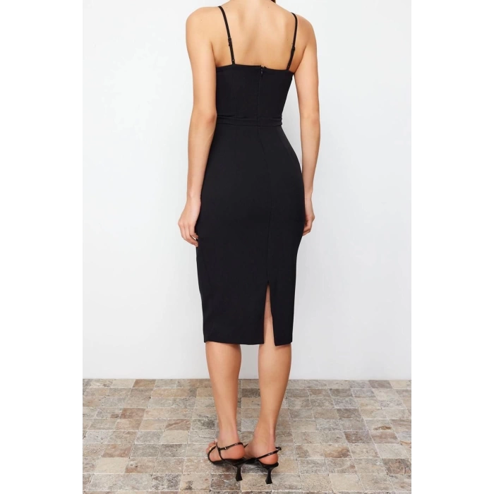 Fashion Regular Graduation Prom Finike Woven Double Breasted Sleeveless Wrap Midi Length Dress