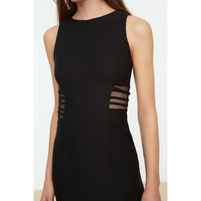Fashion Regular Graduation Prom Finike Woven Boat Neck Sleeveless Sleeve Bodycone Midi Length Dress