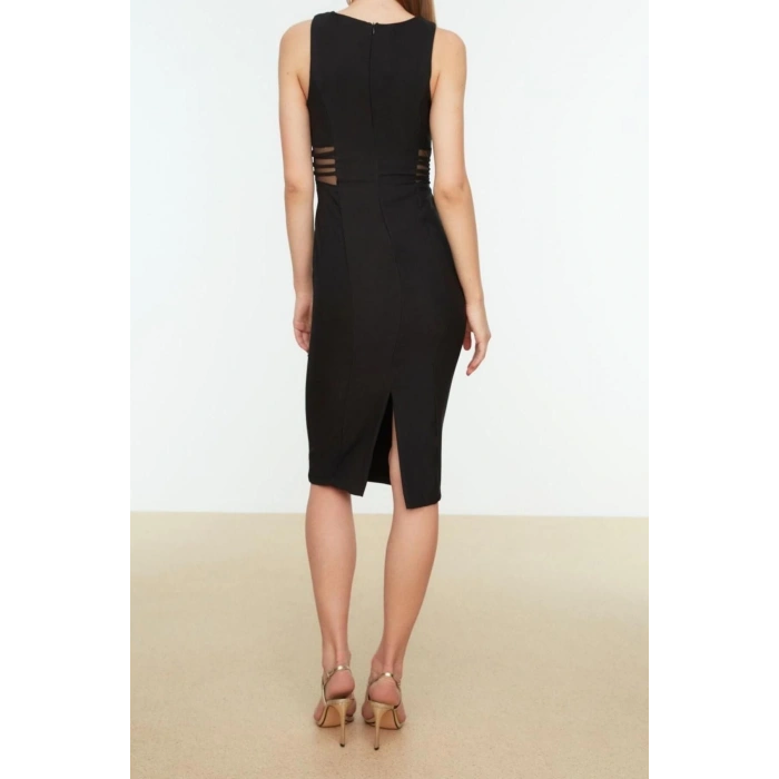 Fashion Regular Graduation Prom Finike Woven Boat Neck Sleeveless Sleeve Bodycone Midi Length Dress