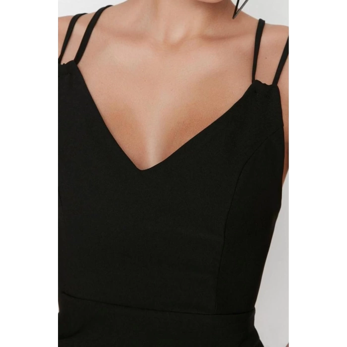 Fashion Regular Graduation Prom Diver Scuba Knitted V Neck Strap Sleeve Bodycone Mini Length Dress