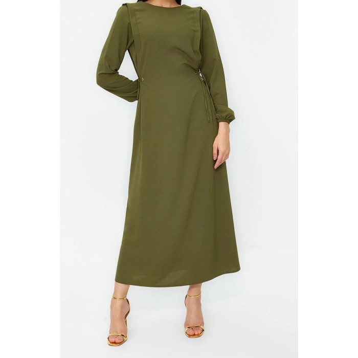 Fashion Regular Casual Daily Aerobin Woven Crew Neck Long Sleeve Shift Maxi Length Hijab Dress