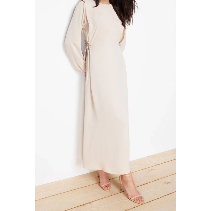 Fashion Regular Casual Daily Aerobin Woven Crew Neck Long Sleeve Shift Maxi Length Hijab Dress