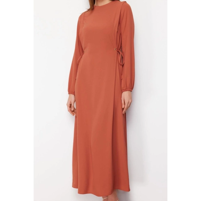 Fashion Regular Casual Daily Aerobin Woven Crew Neck Long Sleeve Shift Maxi Length Hijab Dress