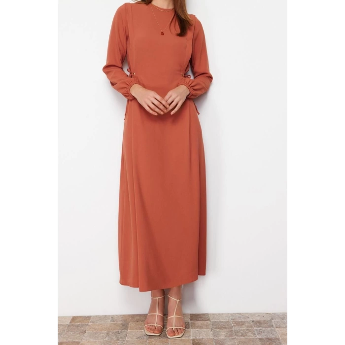 Fashion Regular Casual Daily Aerobin Woven Crew Neck Long Sleeve Shift Maxi Length Hijab Dress