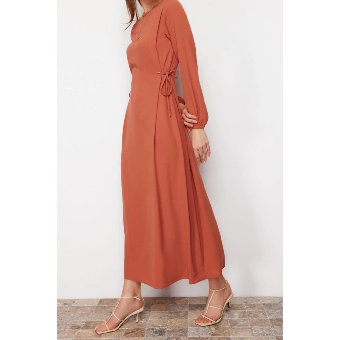 Fashion Regular Casual Daily Aerobin Woven Crew Neck Long Sleeve Shift Maxi Length Hijab Dress