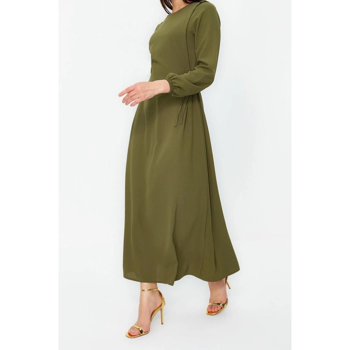 Fashion Regular Casual Daily Aerobin Woven Crew Neck Long Sleeve Shift Maxi Length Hijab Dress
