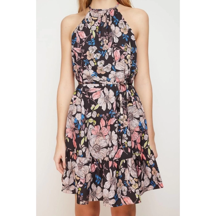 Fashion Regular Casual Daily Chiffon Woven Halter Neck Sleeveless Sleeve A-Line Mini Length Dress