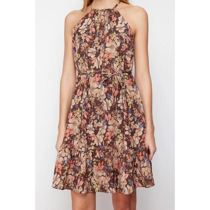 Fashion Regular Casual Daily Chiffon Woven Halter Neck Sleeveless Sleeve A-Line Mini Length Dress