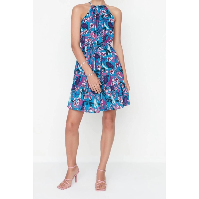 Fashion Regular Casual Daily Chiffon Woven Halter Neck Sleeveless Sleeve A-Line Mini Length Dress