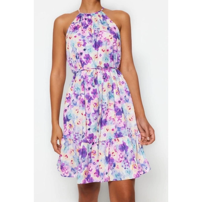 Fashion Regular Casual Daily Chiffon Woven Halter Neck Sleeveless Sleeve A-Line Mini Length Dress