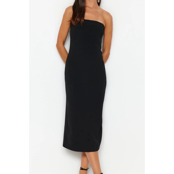 Fashion Regular Stylish Evening Dress Finike Woven Strapless Sleeveless Sleeve Bodycone Midi Length Dress