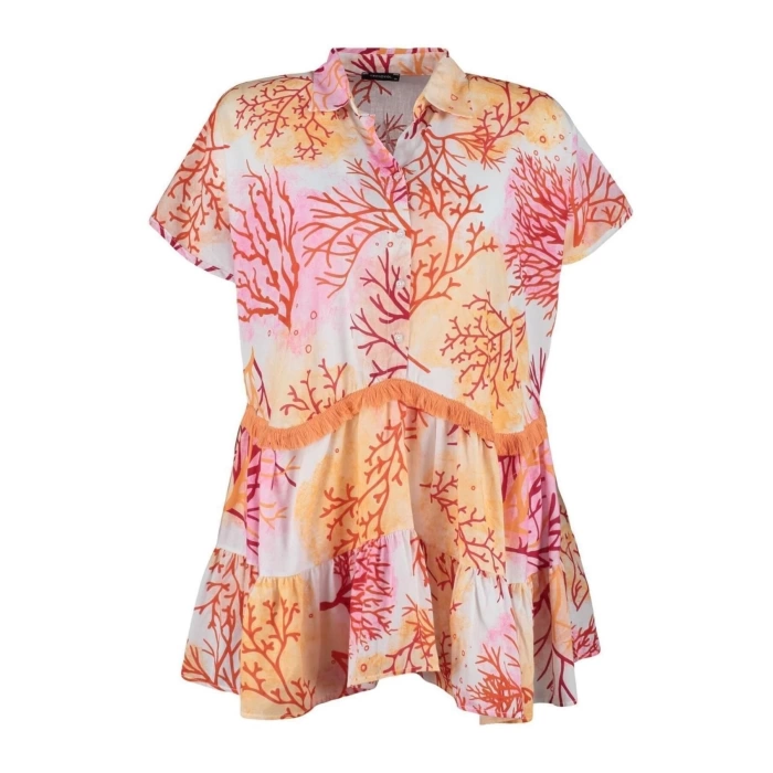 Fashion Casual Beach Casual Voile Woven Shirt Collar Short Sleeve Skater Midi Length Plus Size Dress