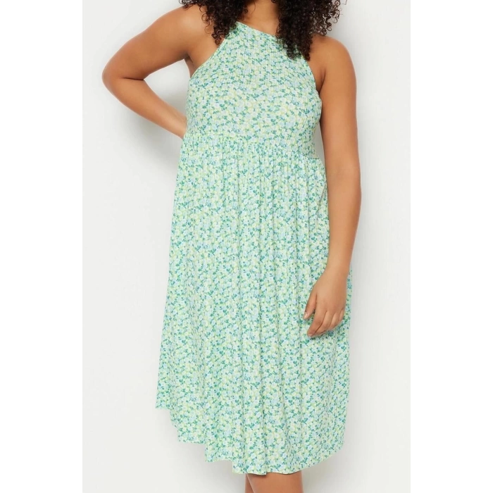 Fashion Slim Casual Daily Crepe Knit Square Neck Strappy Sleeve Skater Midi Length Plus Size Dress