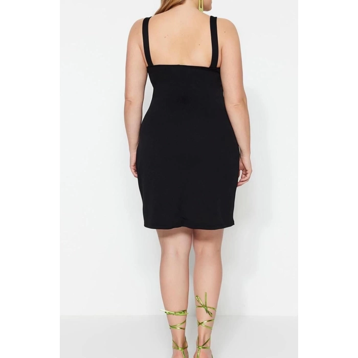Fashion Slim Day Night Crepe Knitted Heart Neck Strap Sleeve Wrap Mini Length Plus Size Dress