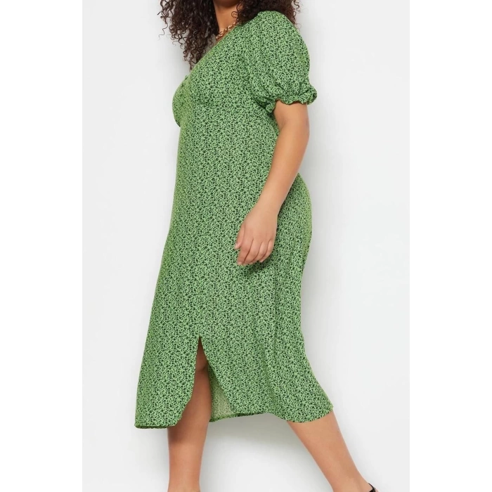 Fashion Comfortable Casual Daily Shally Woven V Neck Short Sleeve A-Line Midi Length Plus Size Dress