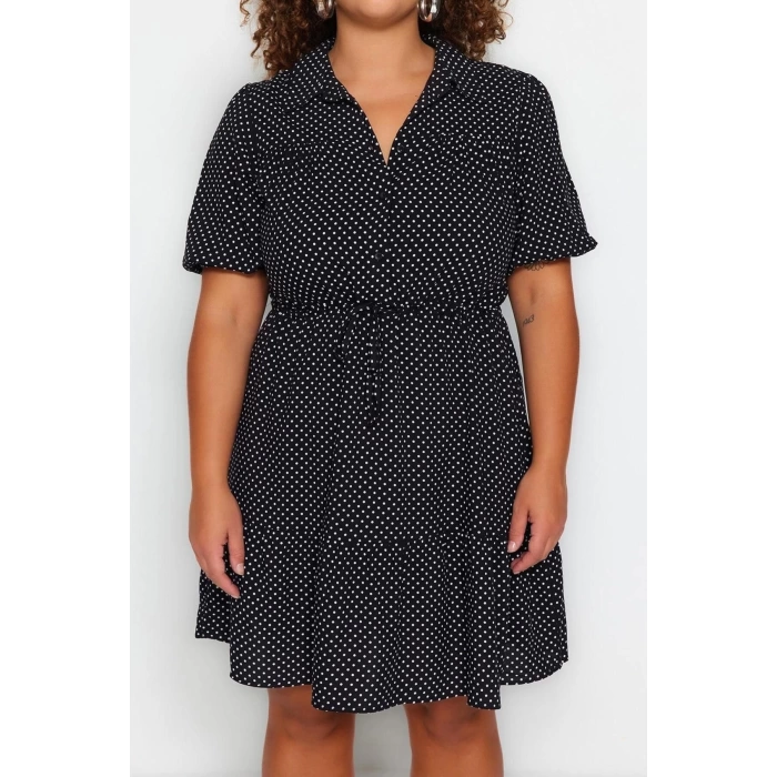 Fashion Casual Daily Shally Woven Shirt Collar Short Sleeve Shirt Dress Midi Length Plus Size Dress