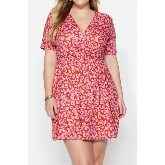 Fashion Fit Casual Daily Camisole Knitted Double Breasted Short Sleeve Skater Mini Length Plus Size Dress