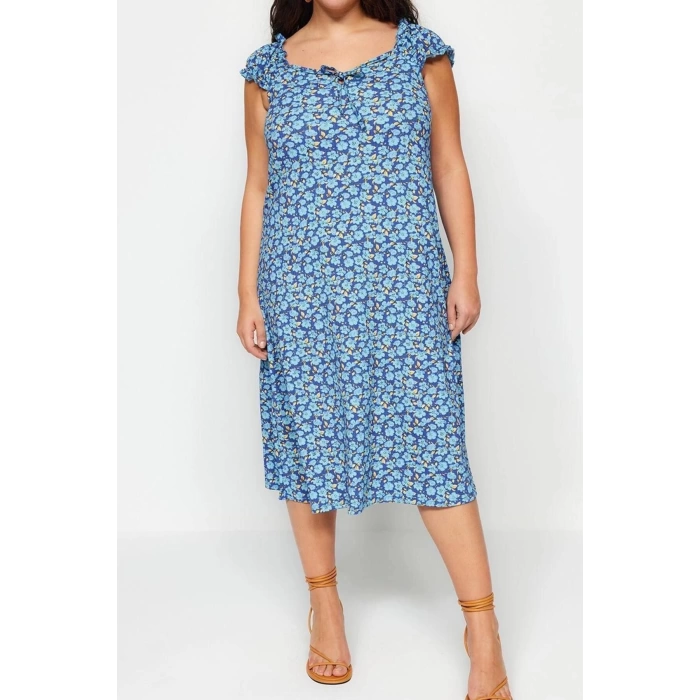 Fashion Fit Casual Daily Crepe Knitted Heart Neck Short Sleeve A-Line Midi Length Plus Size Dress