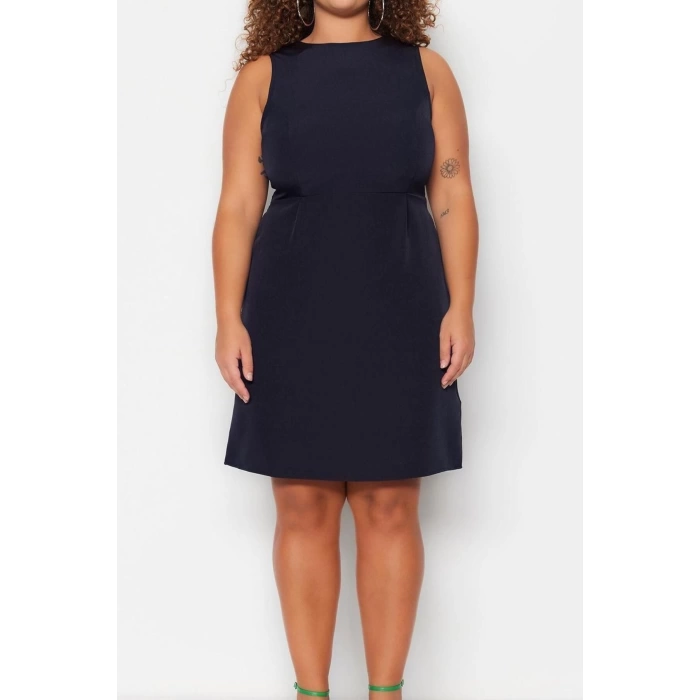 Fashion Comfortable Casual Daily Crepe Woven Crew Neck Strappy Sleeve A-Line Midi Length Plus Size Dress