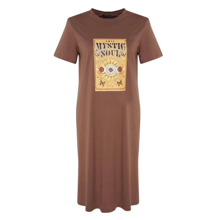 Fashion Comfortable Casual Daily Jersey Knitted Crew Neck Short Sleeve Shift Midi Length Plus Size Dress