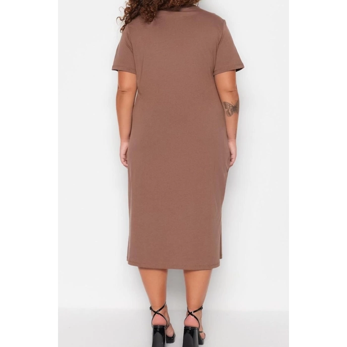 Fashion Comfortable Casual Daily Jersey Knitted Crew Neck Short Sleeve Shift Midi Length Plus Size Dress