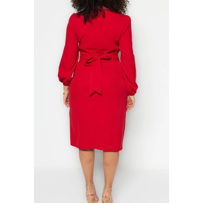Fashion Casual Day Night Finike Woven Square Neck Long Sleeve Shift Midi Length Plus Size Dress