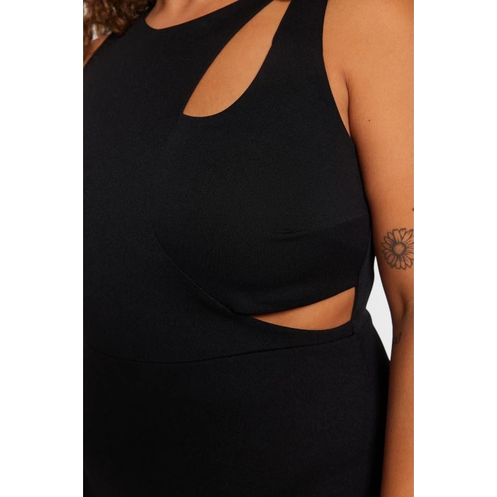 Fashion Fit Day Night Crepe Knitted Crew Neck Sleeveless Sleeve Bodycone Midi Length Plus Size Dress