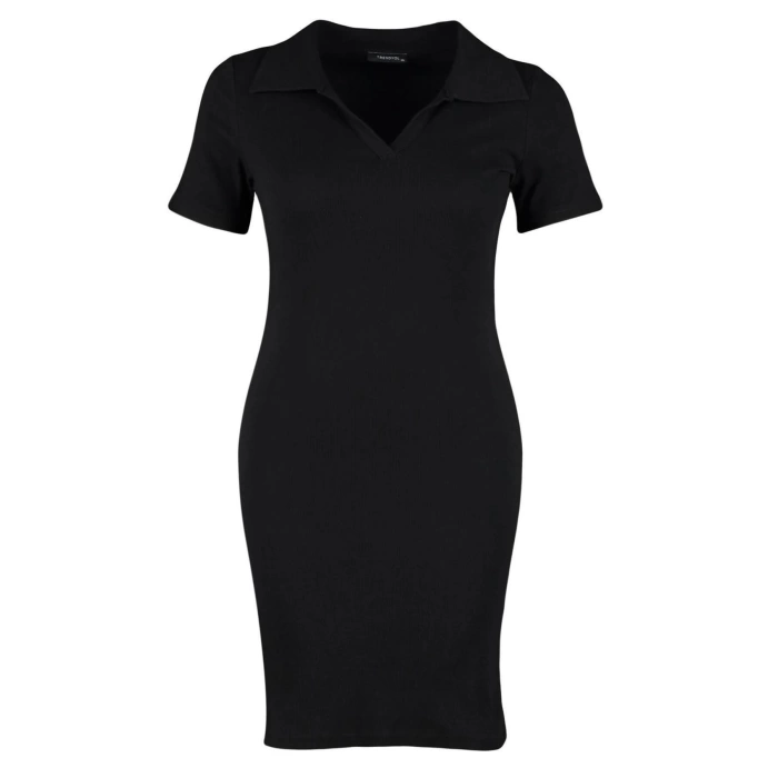 Fashion Fit Casual Daily Camisole Knitted Polo Neck Short Sleeve Bodycon Mini Length Plus Size Dress