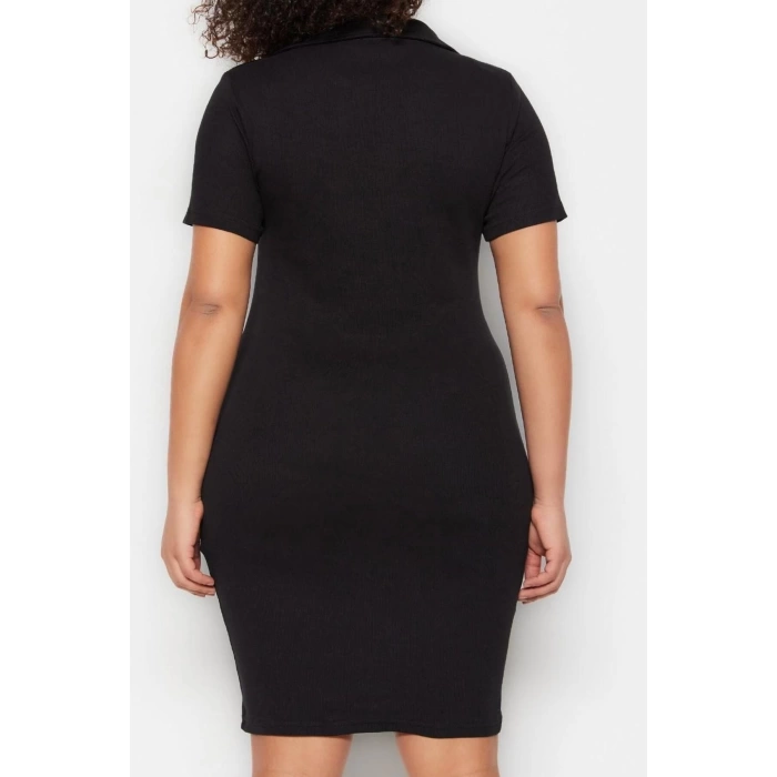 Fashion Fit Casual Daily Camisole Knitted Polo Neck Short Sleeve Bodycon Mini Length Plus Size Dress