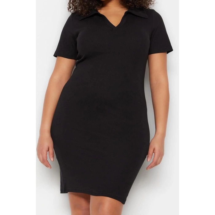 Fashion Fit Casual Daily Camisole Knitted Polo Neck Short Sleeve Bodycon Mini Length Plus Size Dress