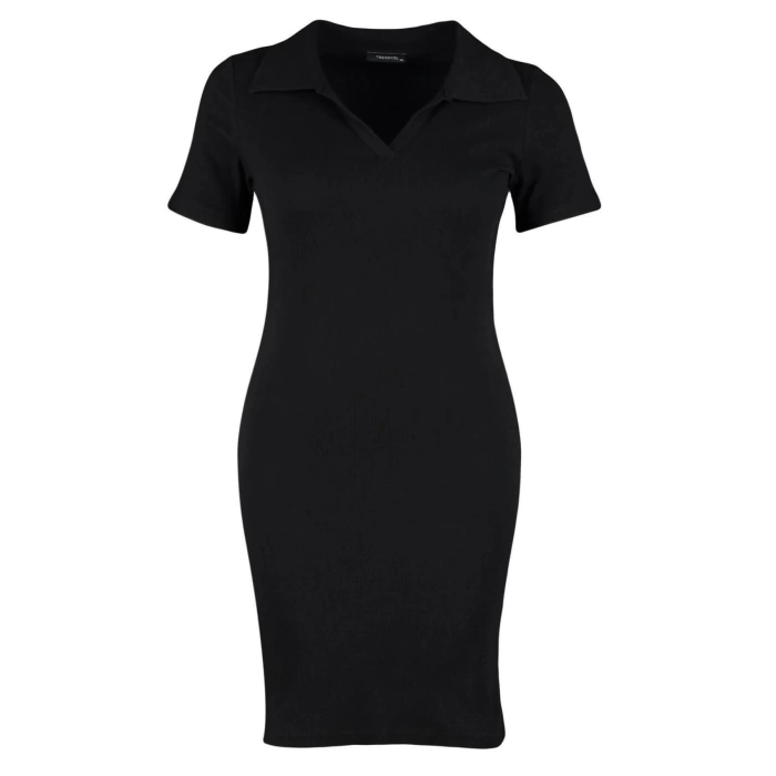 Fashion Fit Casual Daily Camisole Knitted Polo Neck Short Sleeve Bodycon Mini Length Plus Size Dress
