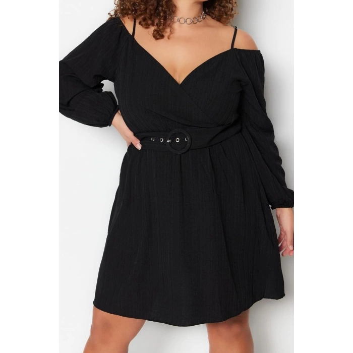 Fashion Comfortable Casual Daily Terrycotton Woven Double Breasted Long Sleeve A-Line Mini Length Plus Size Dress
