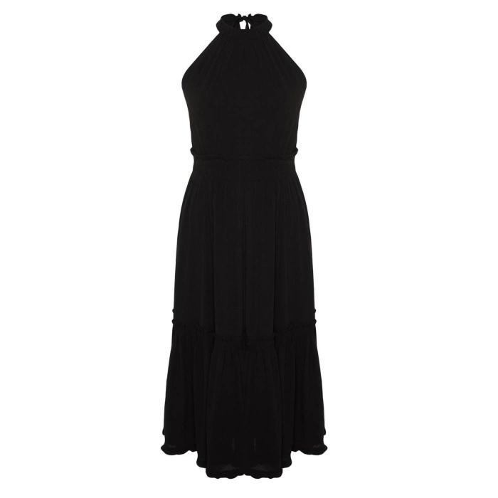 Fashion Comfortable Casual Daily Crinkle Woven Crew Neck Sleeveless Sleeve A-Line Midi Length Plus Size Dress