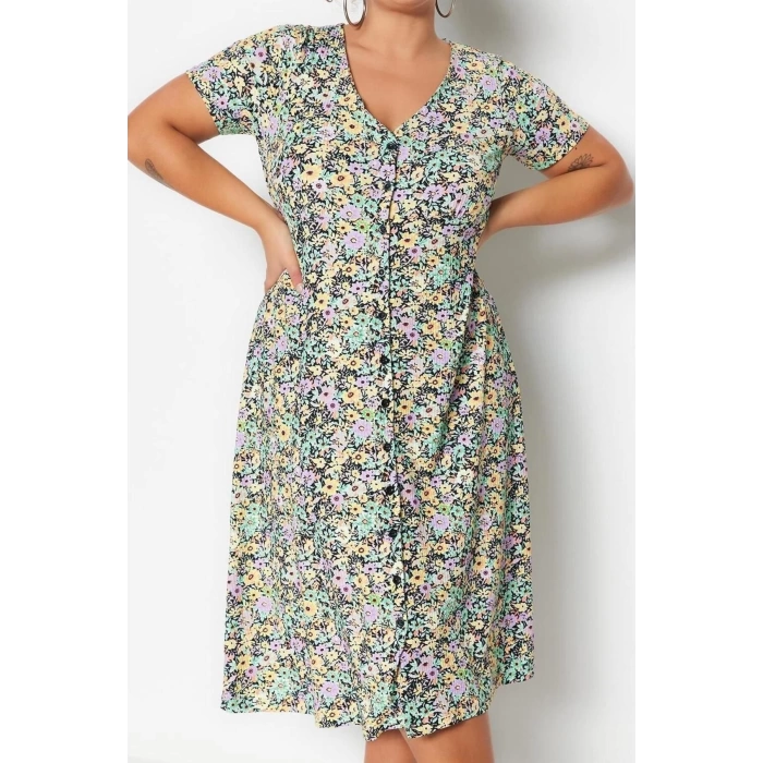 Fashion Slim Casual Daily Camisole Knitted V Neck Short Sleeve A-Line Midi Length Plus Size Dress