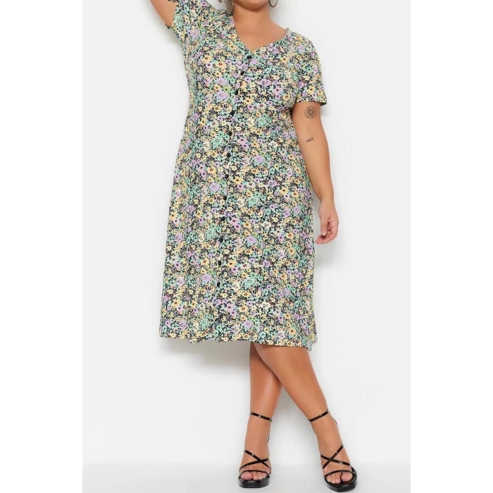 Fashion Slim Casual Daily Camisole Knitted V Neck Short Sleeve A-Line Midi Length Plus Size Dress