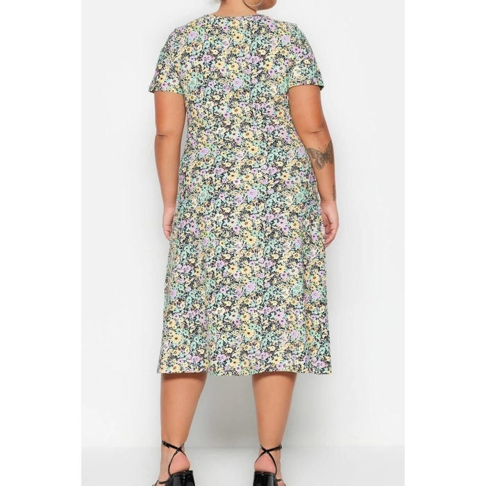 Fashion Slim Casual Daily Camisole Knitted V Neck Short Sleeve A-Line Midi Length Plus Size Dress