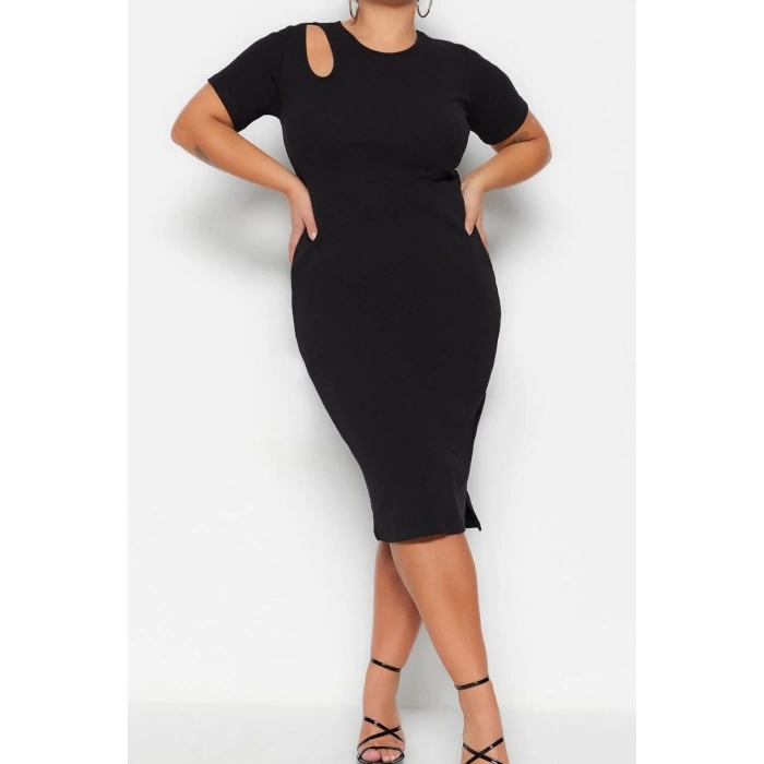 Fashion Fit Day Night Camisole Knitted Crew Neck Short Sleeve Bodycon Midi Length Plus Size Dress