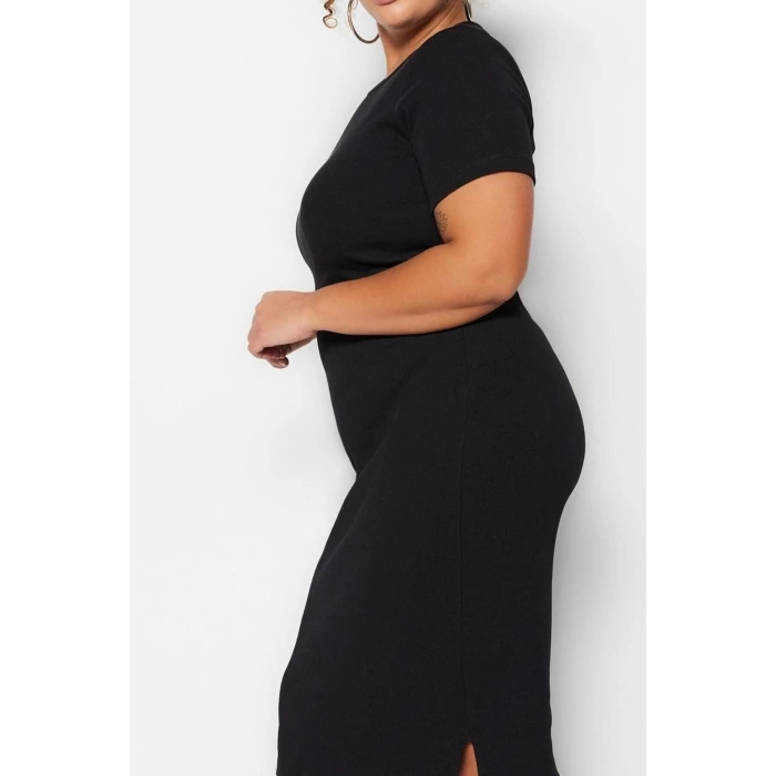 Fashion Fit Day Night Camisole Knitted Crew Neck Short Sleeve Bodycon Midi Length Plus Size Dress