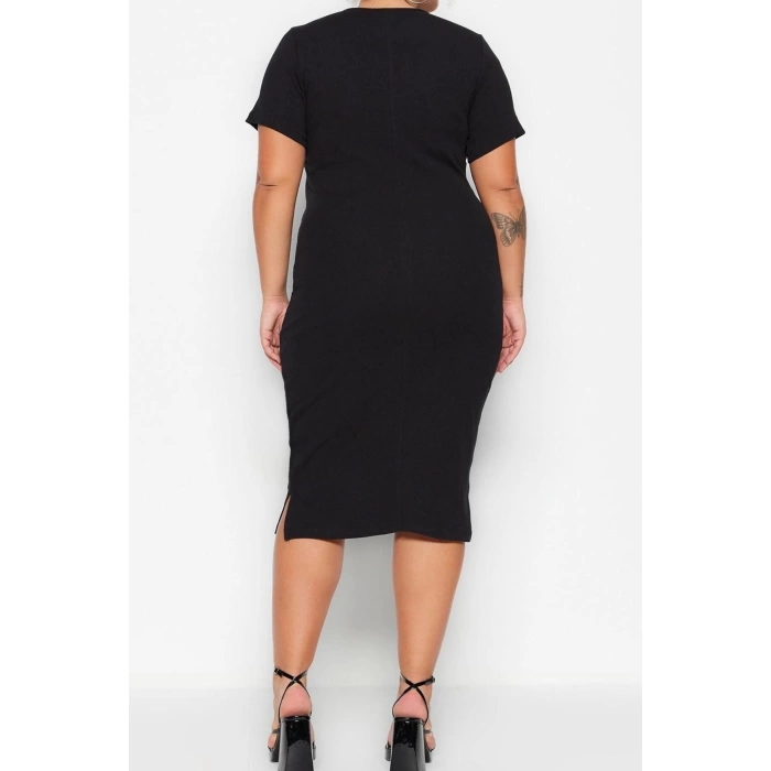 Fashion Fit Day Night Camisole Knitted Crew Neck Short Sleeve Bodycon Midi Length Plus Size Dress
