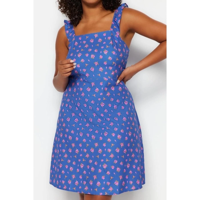 Fashion Comfortable Casual Daily Queen Crepe Woven Square Neck Strappy Sleeve Shift Mini Length Plus Size Dress
