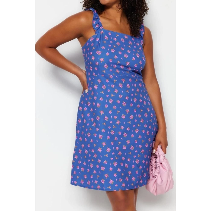 Fashion Comfortable Casual Daily Queen Crepe Woven Square Neck Strappy Sleeve Shift Mini Length Plus Size Dress