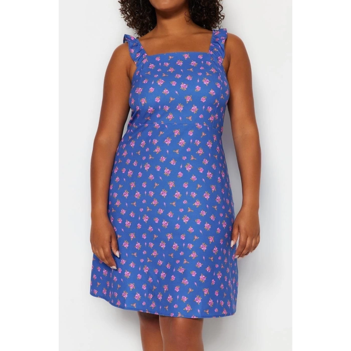 Fashion Comfortable Casual Daily Queen Crepe Woven Square Neck Strappy Sleeve Shift Mini Length Plus Size Dress