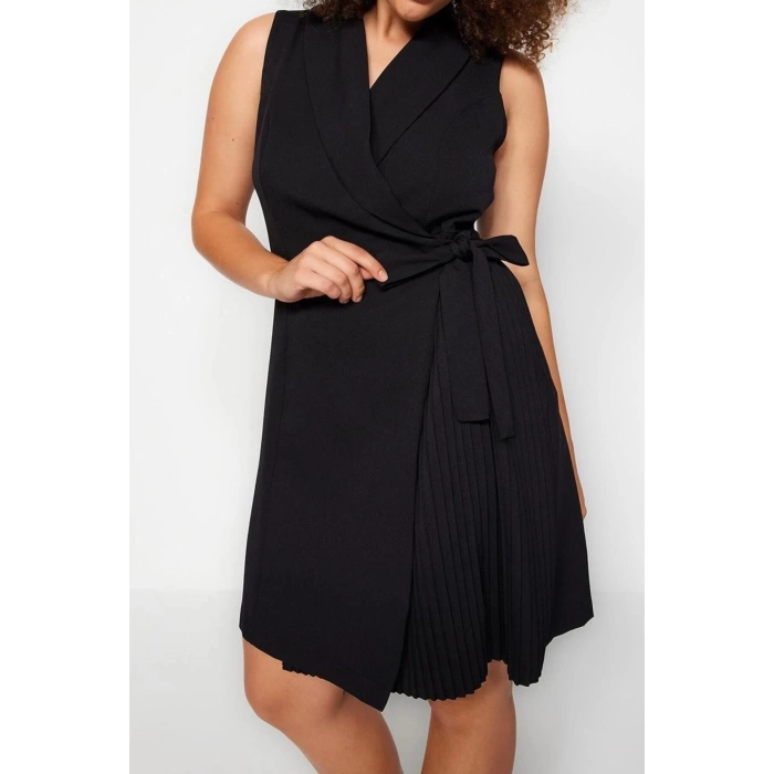 Fashion Slim Casual Daily Finike Woven Jacket Collar Sleeveless Sleeve Wrap Mini Length Plus Size Dress