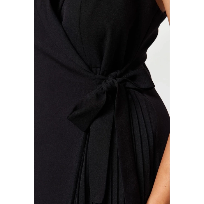 Fashion Slim Casual Daily Finike Woven Jacket Collar Sleeveless Sleeve Wrap Mini Length Plus Size Dress